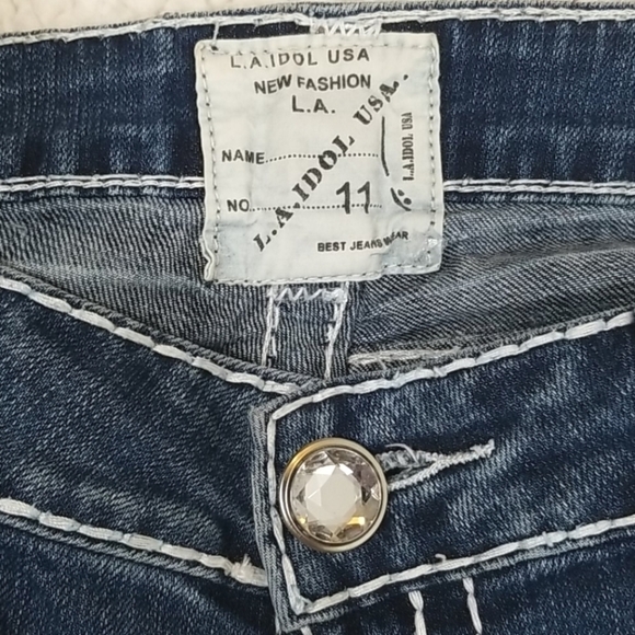 LA Idol USA Embellished Boot Cut Distressed Jeans - Picture 4 of 9